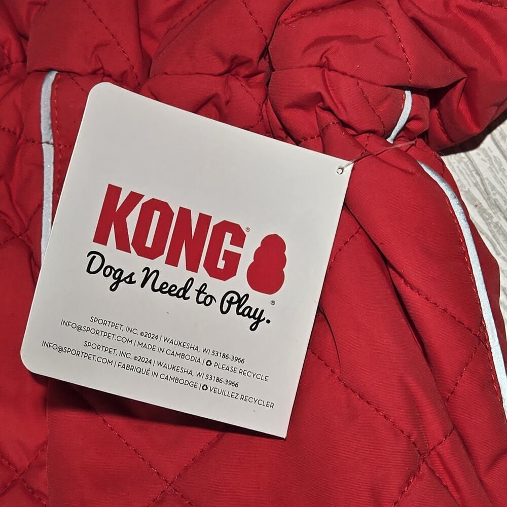 Kong Dog Outerwear Quilted Barn Red Jacket LARGE NWT Polar Fleece Lining - Picture 4 of 10